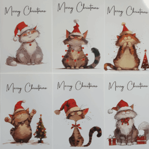 Kerstkaarten - Meowy Christmas met Lichtjes (6 stuks)